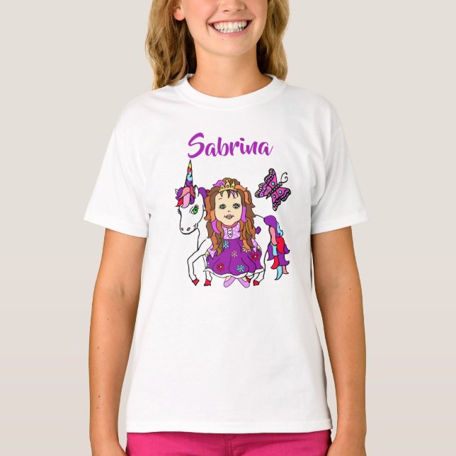 Söt Princess och Unicorn Personlig Shirt T Shirt (Framsida)