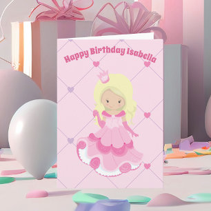 Söt Princess Rosa Anpassningsbar Blonde Girl Birth Kort