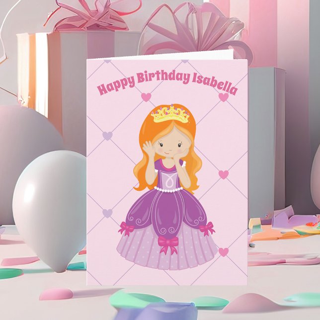 Söt Princess Rosa Anpassningsbar Rödhårig Girl Bir Kort (Skapare uppladdad)