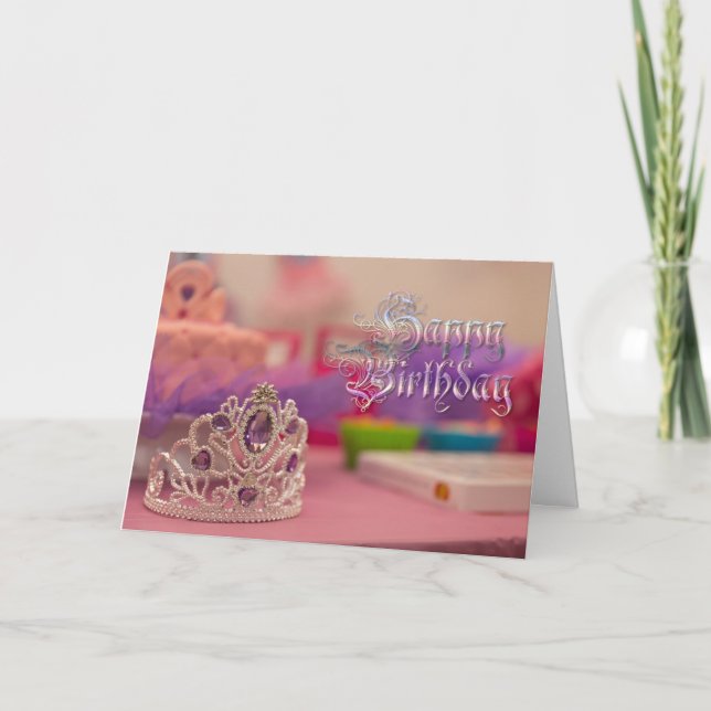 Söt Princess Tiara Rosa Lila Birthday Card Kort (Framsida)