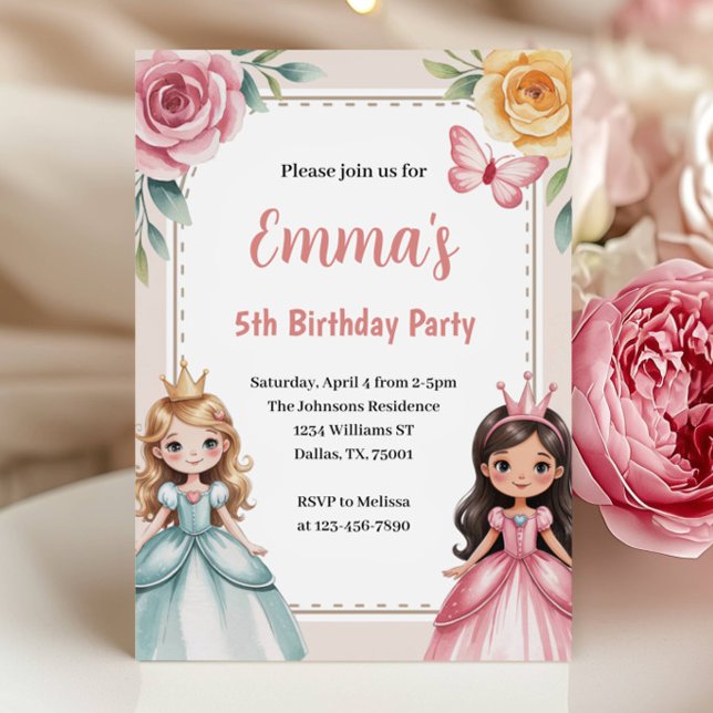 Söt prinsessa 5-års födelsedagsfest inbjudningar (Skapare uppladdad)