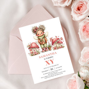 Söt Prinsessa Älva 1-års Födelsedags Rosa Inbjudan