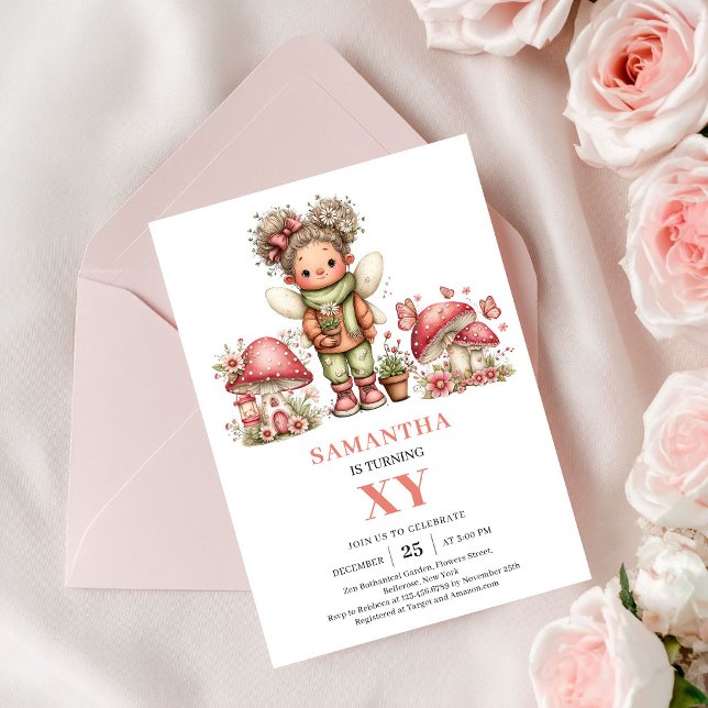 Söt Prinsessa Älva 1-års Födelsedags Rosa Inbjudan (Cute Princess Fairy 1st Birthday Pink Invitation)