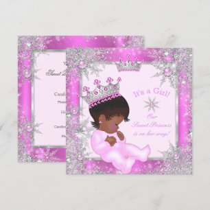 Söt prinsessa baby shower snöflinga rosa etnisk inbjudningar