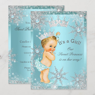 Söt Prinsessa Flick Baby Shower Teal Blond Inbjudningar