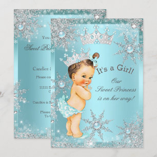 Söt Prinsessa Flick Baby Shower Teal Brunett Inbjudningar