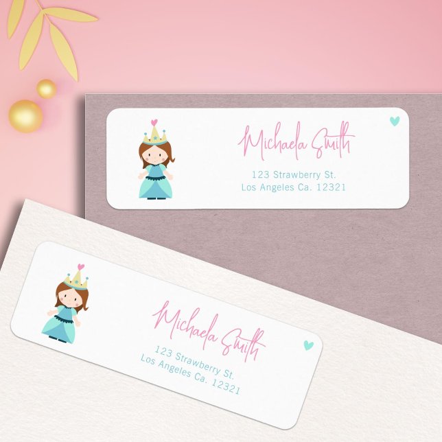 Söt Prinsessa Flickas Födelsedags Returadress Etikett (Cute Princess Girl Birthday Return Address label by Kinda Cute by Patricia Alvarez)