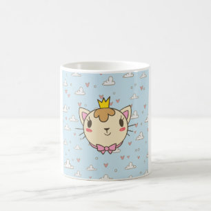 Söt Prinsessa Katt Illustration Kaffe Mugg