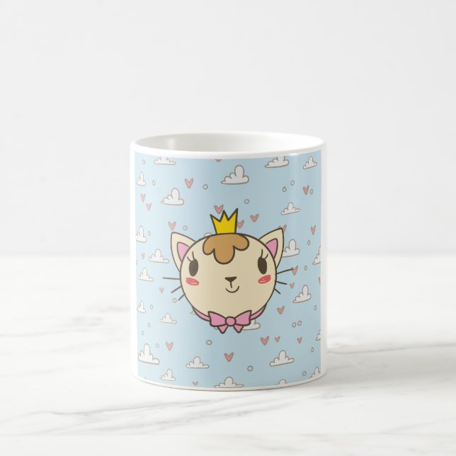 Söt Prinsessa Katt Illustration Kaffe Mugg (Center)
