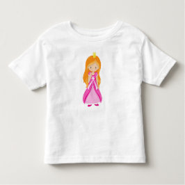 Söt prinsessa, krona, orange hår, rosa klänning t shirt