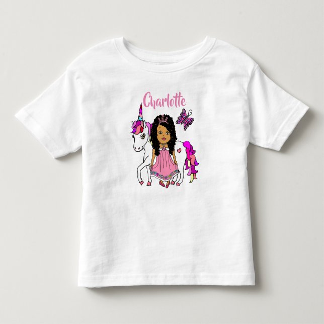 Söt prinsessa och enhörning personlig skjorta t shirt (Framsida)