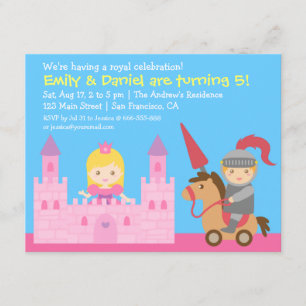 Söt prinsessa och riddare födelsedagsfest inbjudningar