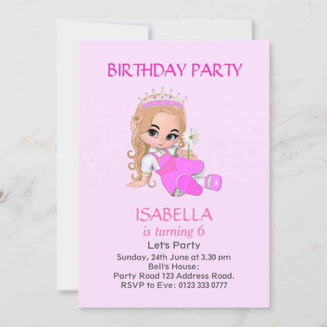 Söt prinsessa på ljusrosa 6-års födelsedagsfest inbjudningar (Framsida)