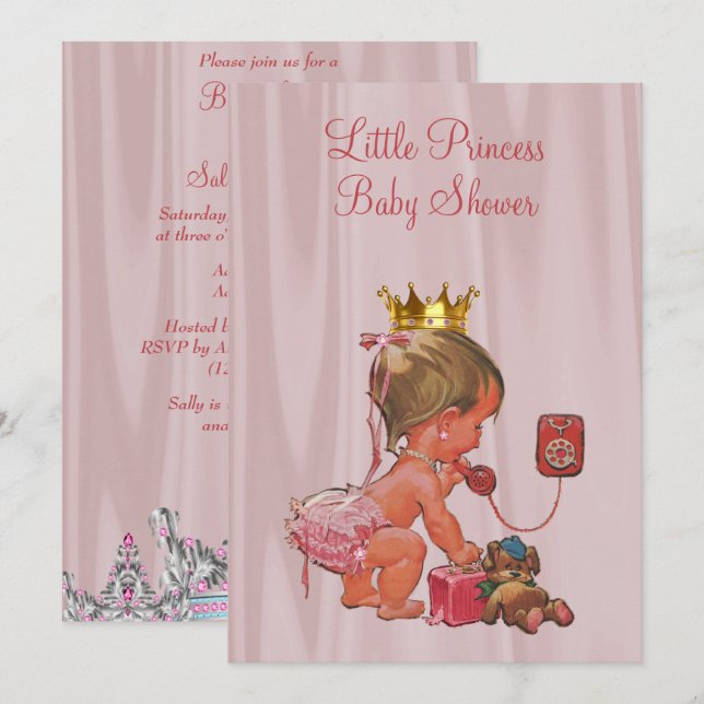 Söt prinsessa rosa baby shower inbjudningar (Fram/baksida)
