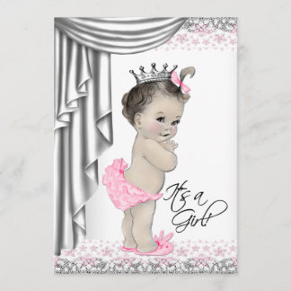 Söt prinsessa Rosa och Grå Bebis-flicka Babyshower Inbjudningar
