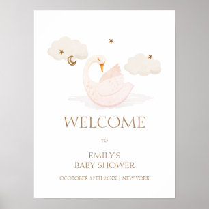 Söt Prinsessa Svan Månstjärna Baby Shower Välkomme Poster