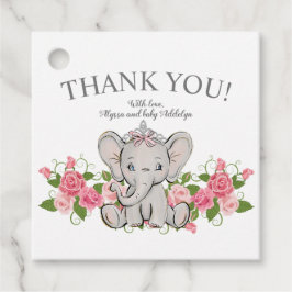 Söt prinsesselefant babyflicka baby shower tack gåvor etiketter