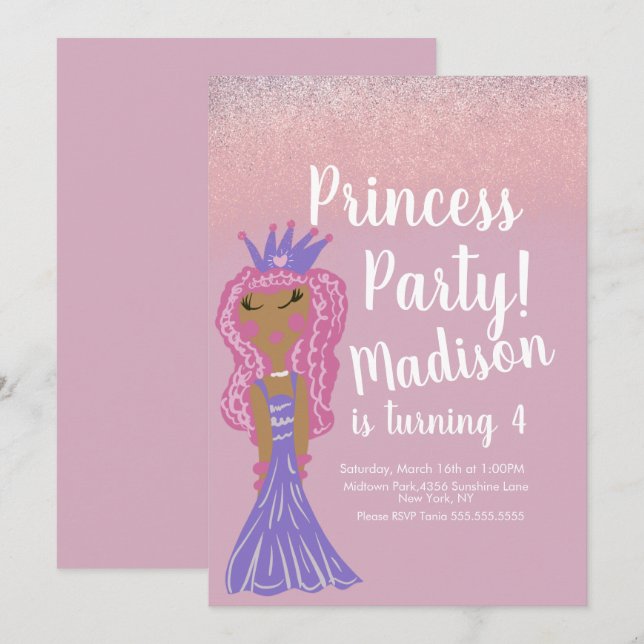Söt prinsessfest doodle-inbjudan  inbjudningar (Fram/baksida)