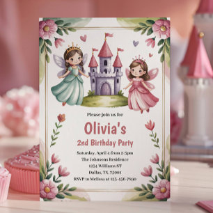 Söt prinsessflicka 2-års födelsedagsfest inbjudningar