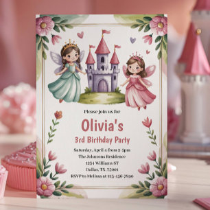 Söt prinsessflicka 3-års födelsedagsfest inbjudningar