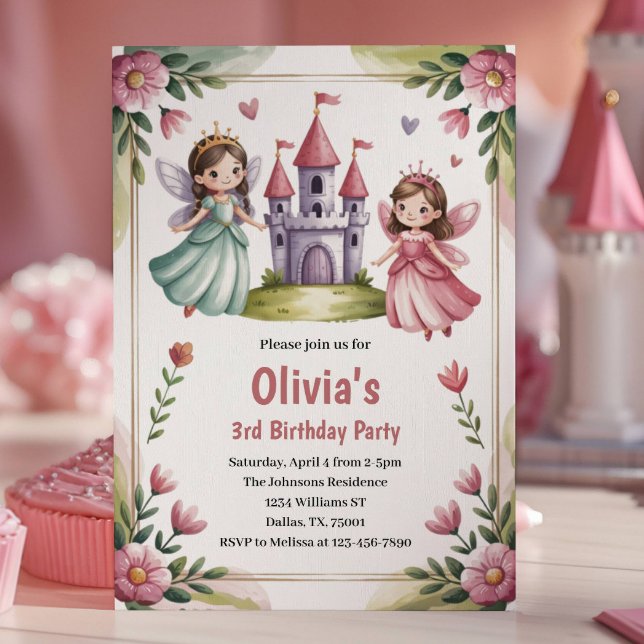 Söt prinsessflicka 3-års födelsedagsfest inbjudningar (Skapare uppladdad)
