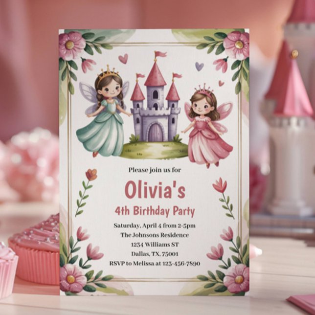Söt prinsessflicka 4-års födelsedagsfest inbjudningar (Skapare uppladdad)