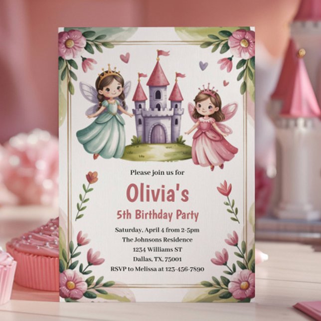 Söt prinsessflicka 5-års födelsedagsfest inbjudningar (Skapare uppladdad)
