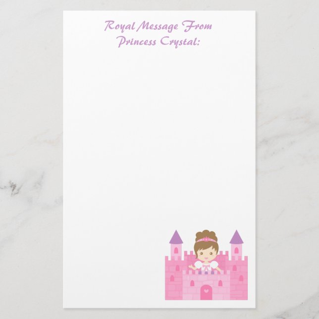 Söt prinsessflicka i rosa slott brevpapper (Framsida)