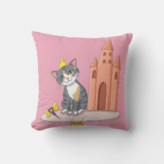 Söt prinsesskatt med slott Dekorativ kastkudde Kudde