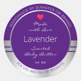 Söt produktförpackningsetiketter Lila och Silver Runt Klistermärke