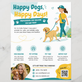 Söt professionell hundpromenad- & husdjurssittarfl reklamblad
