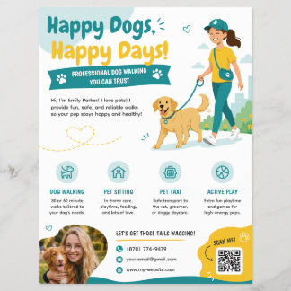 Söt professionell hundpromenad- & husdjurssittarfl reklamblad