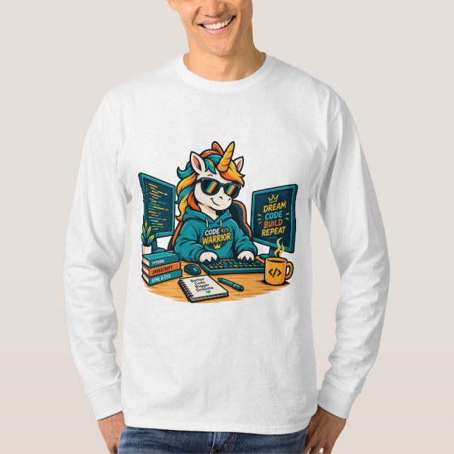 Söt Programmerare Enhörning Kodar Bärbar Dator Kli T Shirt (Framsida)