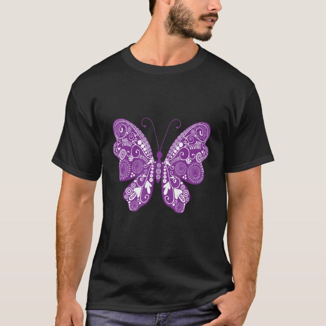 Söt Psycedelic Lila Butterfly T Shirt (Framsida)