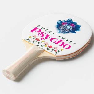 Söt Psycho Colorful skalle med text på en Pingisracket