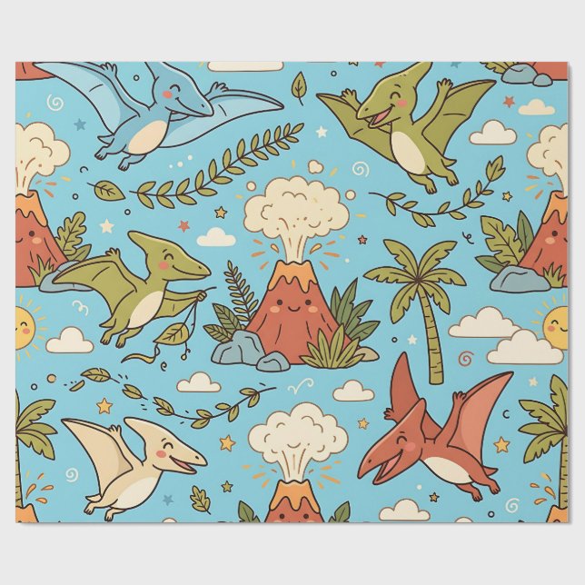Söt Pterodactylus dinosaurieförpackningspapper Presentpapper (Platt)