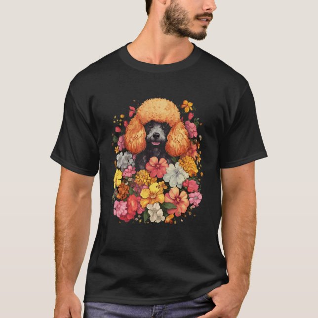 Söt Pudel Blombukett T Shirt (Framsida)