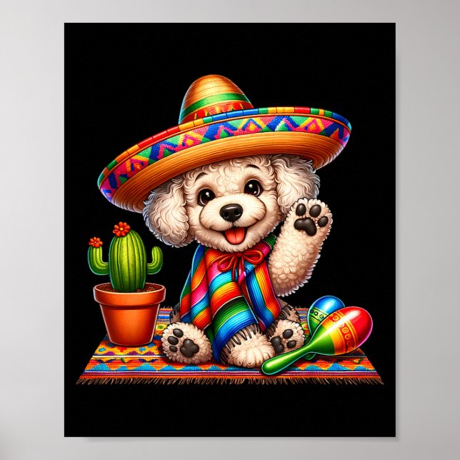 Söt pudel cinco de mayo 2025 hundälskare sombrer poster (Framsidan)