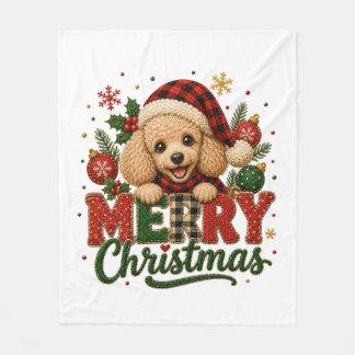 Söt Pudel God Jul Fleecefilt