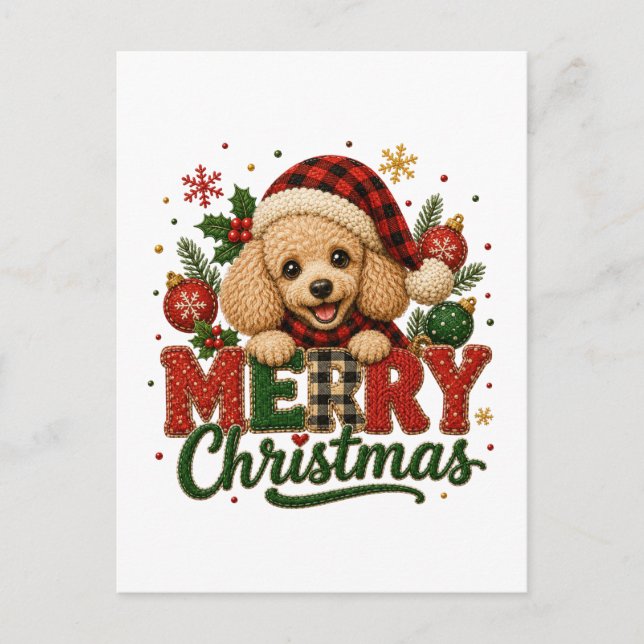 Söt Pudel God Jul Inbjudan Vykort (Framsida)
