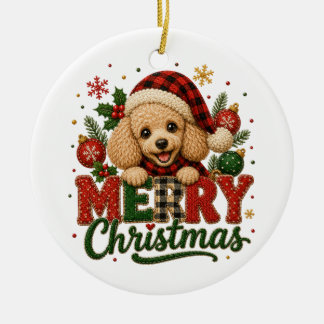 Söt Pudel God Jul Julgransprydnad Keramik