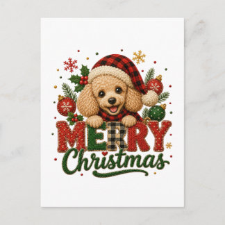 Söt Pudel God Jul Meddelande Vykort