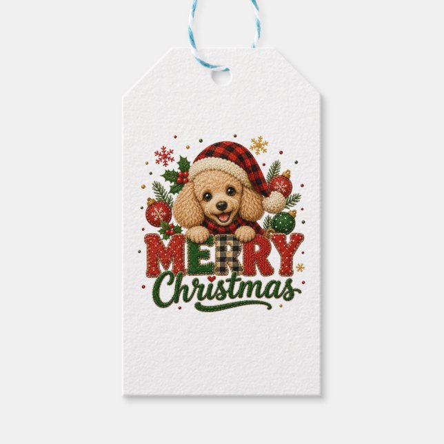Söt pudel God Jul Presentetikett (Framsidan)