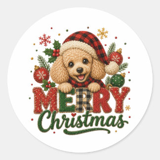 Söt pudel God Jul Runt Klistermärke