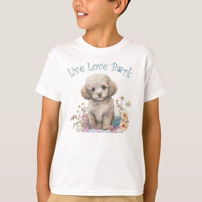 Söt Pudel Hund Blommig T Shirt (Framsida)