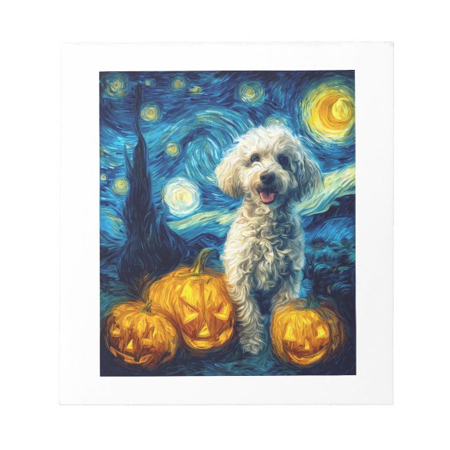 Söt Pudel Hund Halloween Jack O Lantern Pumpa F Anteckningsblock (Framsida)