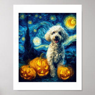 Söt pudel hund Halloween Jack O Lantern Pumpa F Poster