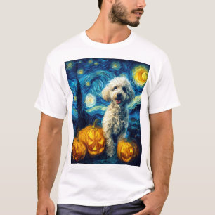 Söt pudel hund Halloween Jack O Lantern Pumpa F T Shirt
