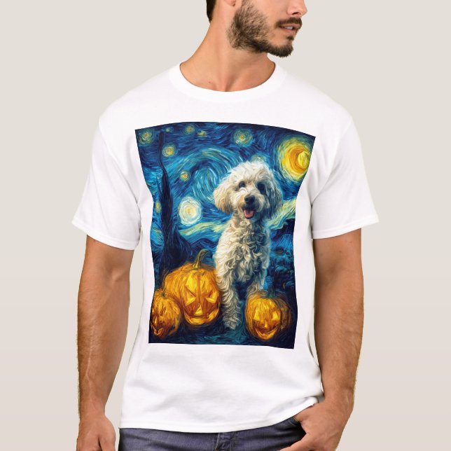 Söt pudel hund Halloween Jack O Lantern Pumpa F T Shirt (Framsida)