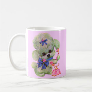 Söt pudel med rosa telefon kaffemugg
